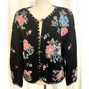 Gorgeous Hand Knit Floral Cotton Blend Cardigan Y2K Paris Sports Club 20…